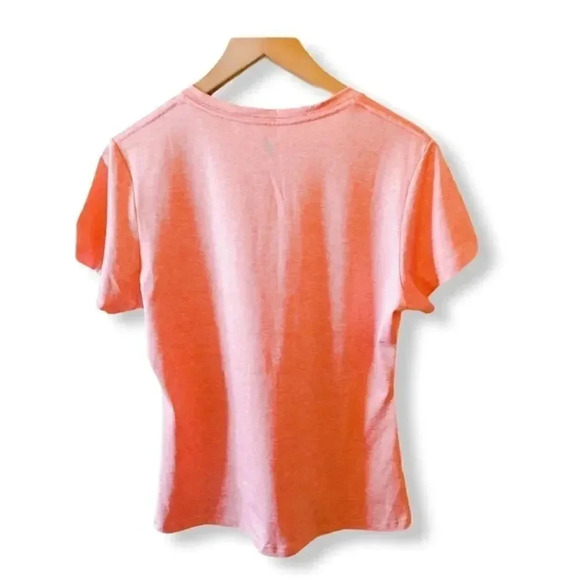 Icyzone V-Neck Salmon Pink Running Athletic Workout Short Sleeves -Shirt SZ L - Picture 3 of 3